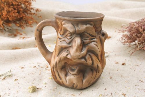 Large 10 oz ceramic decorative drinking mug in old man face shape - MADEheart.com