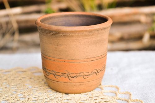 Unglazed clay cup without handle in Italian style 6 oz with plain design - MADEheart.com
