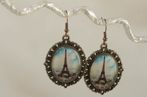 Pendientes artesanales de barniz vidriado ovalados vintage estilosos  - MADEheart.com