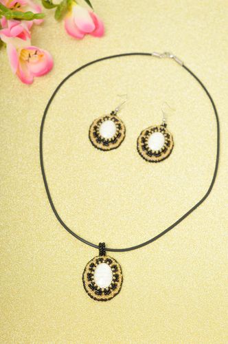 Beautiful handmade cabochon earrings pendant necklace metal jewelry set - MADEheart.com