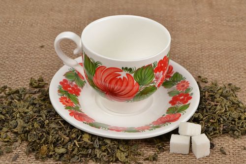 Handmade Tasse mit Untertasse Porzellan Geschirr Set Küchen Deko Geschirr Set - MADEheart.com