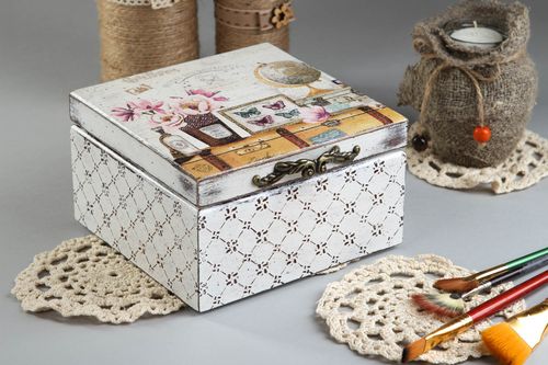 Decoupage jewelry box wooden tea box handmade box for tea kitchen organizer - MADEheart.com