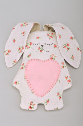 Handmade soft toy rabbit with long ears sewn of cotton fabric with floral print - MADEheart.com