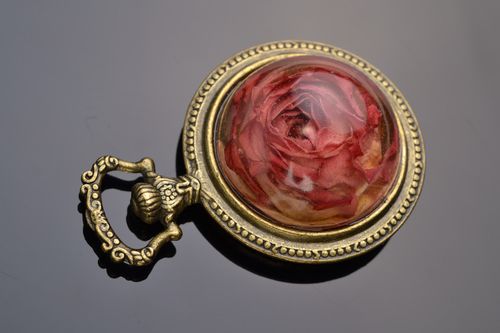 Beautiful womens handmade vintage pendant with real rose coated with epoxy - MADEheart.com