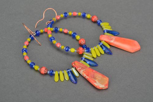 Handmade massive Ohrringe mit Naturstein Variscit originell groß bunt für Damen  - MADEheart.com
