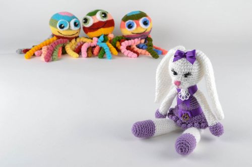 Soft crochet toy Hare in Violet Sundress - MADEheart.com