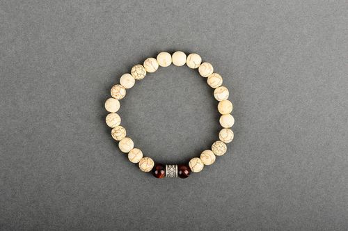 Wrist beige gemstone bracelet with centerpiece charms - MADEheart.com