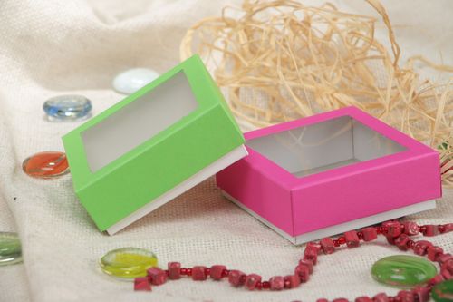 Set of handmade decorative gift boxes created of cardboard and PVC 2 pieces green and crimson - MADEheart.com