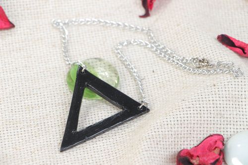 Handmade triangle self-hardening clay neck pendant with chain - MADEheart.com