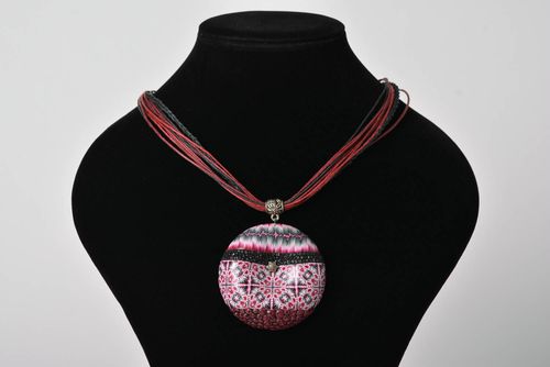 Beautiful bright handmade round polymer clay pendant necklace - MADEheart.com