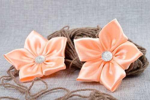 Handmade textile flower scrunchie 2 pieces hair tie hair accessories for girls - MADEheart.com