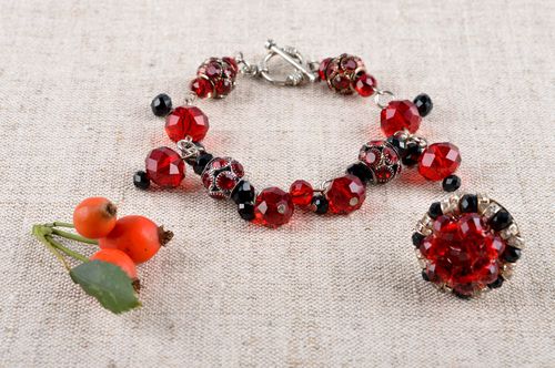 Handmade glass jewelry set of bracelet and ring unique designer bijouterie - MADEheart.com