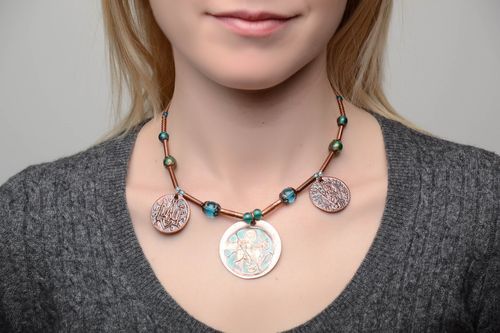 Copper necklace with zgard charms painted with enamels - MADEheart.com