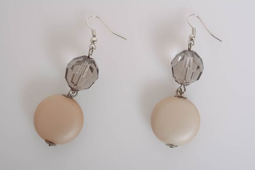 Handmade long earrings with plastic beads fancy accessory for beautiful girl - MADEheart.com
