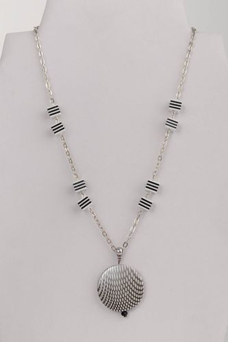 Beautiful handmade designer striped polymer clay bead necklace on chain - MADEheart.com