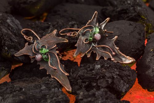 Handmade copper earrings metal earrings gemstone bead earrings gifts for her - MADEheart.com
