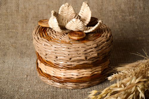 Handmade woven basket unusual lovely accessory interesting kitchen utensils - MADEheart.com