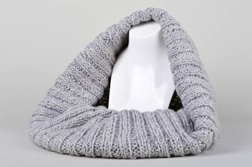Unusual designer scarf handmade gray wrap scarf knitted warm accessories - MADEheart.com