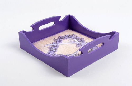 Handmade kitchen utensils decoupage home element cute violet bread basket - MADEheart.com