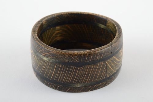 Broad handmade carved tinted wooden wrist bracelet with inlay for women - MADEheart.com