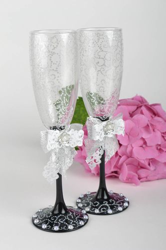Расписные бокалы для шампанского ручной работы с бантиками 2 шт 170 мл - MADEheart.com