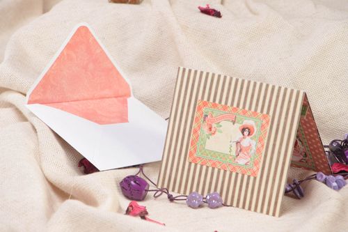 Carte de voeux 3D faite main technique de scrapbooking rayée avec roses - MADEheart.com