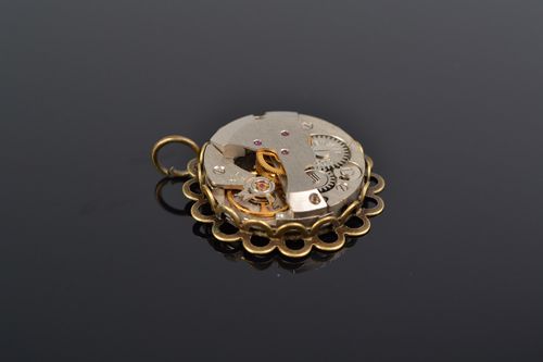 Handmade small round vintage metal pendant in steampunk style for women - MADEheart.com