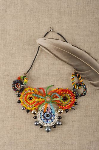Rocailles Kette handmade Designer Schmuck bunt grell Frauen Accessoire  - MADEheart.com