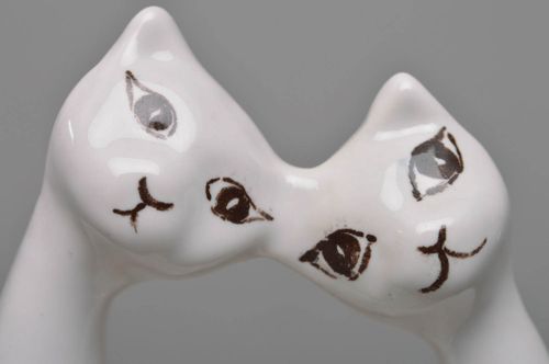 Unusual handmade small white porcelain figurine of cats in love - MADEheart.com