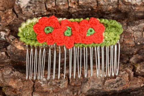 Handmade barrette crocheted hair comb flower hair accessory for girls - MADEheart.com
