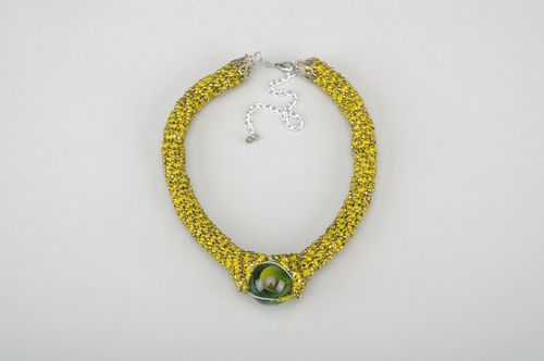 Beaded jute necklace Dragons Eye - MADEheart.com