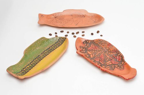 Set of 3 handmade decorative ceramic plates painted clay plates gift ideas - MADEheart.com