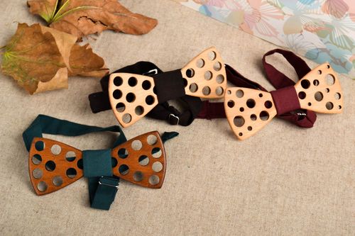 Handmade designer bow tie 2 beautiful wooden bow ties unusual wooden accessories - MADEheart.com