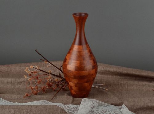 14 inches wooden decorative vase in brown color 1,14 lb - MADEheart.com