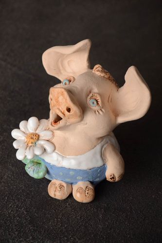 Small handmade collectible clay statuette painted with enamels Pig - MADEheart.com