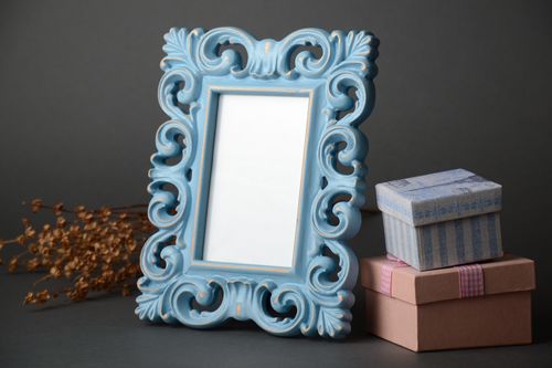 Blue carved wooden photo frame 10х15 inches - MADEheart.com