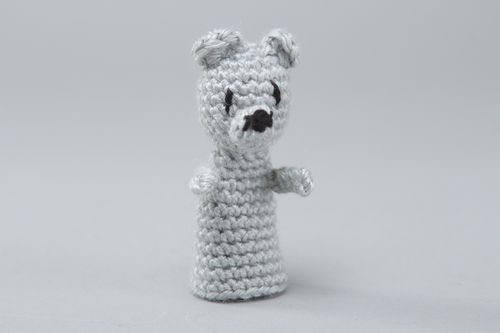 Handmade finger puppet in the shape of gray mouse crocheted of acrylic threads - MADEheart.com