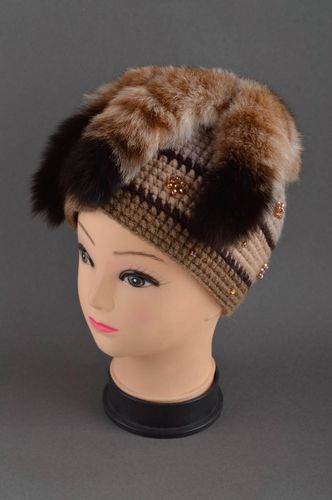 Winter hat handmade womens hat crochet hat fur hat designer accessories - MADEheart.com