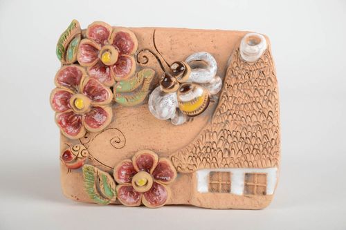 Handmade decorative ceramic  wall hanging coated with glaze and enamel House - MADEheart.com