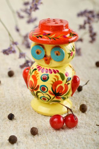 Salière bois faite main Pot à sel en forme de hibou Vaisselle déco peinte - MADEheart.com
