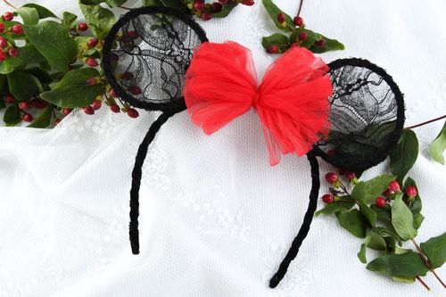 Handmade hair accessory mouse ears headband fashionable hair band perfect gift - MADEheart.com