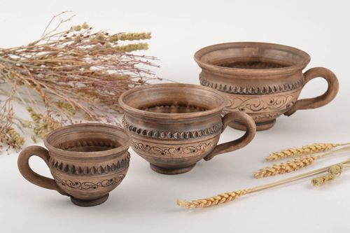 Tazas de cerámica tratadas con plata hechas a mano 3 artículos de 500 ml 250 ml  - MADEheart.com