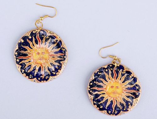 Ceramic earrings Sun on the starry sky - MADEheart.com