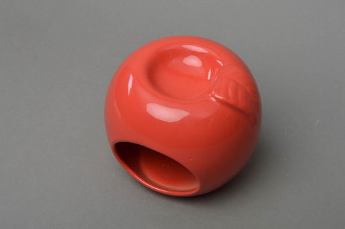 Unusual beautiful cute handmade red porcelain aroma lamp in shape of apple - MADEheart.com