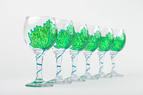 Unusual handmade wine glass drinkware set glass ware stemware 6 pieces 290 ml - MADEheart.com