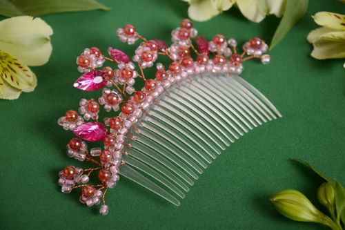 Künstlerischer bunter handmade Haarkamm aus Glasperlen Perlen für Frauen schön - MADEheart.com