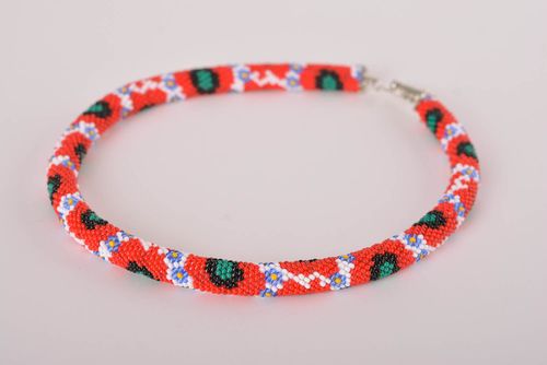 Rocailles Kette handgefertigt Designer Schmuck Frauen Accessoire in Rot schön - MADEheart.com