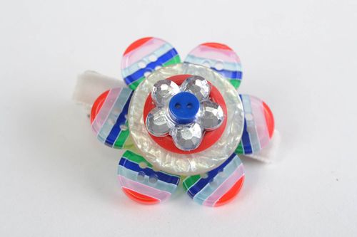 Multicolored handmade unusual bright childrens hair clip created of buttons - MADEheart.com