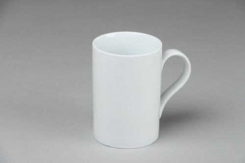 Tall porcelain plain white 10 oz drinking cup Snout with handle - MADEheart.com