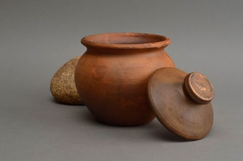 Pot à épices en argile fait main marron cuisson au lait avec couvercle - MADEheart.com